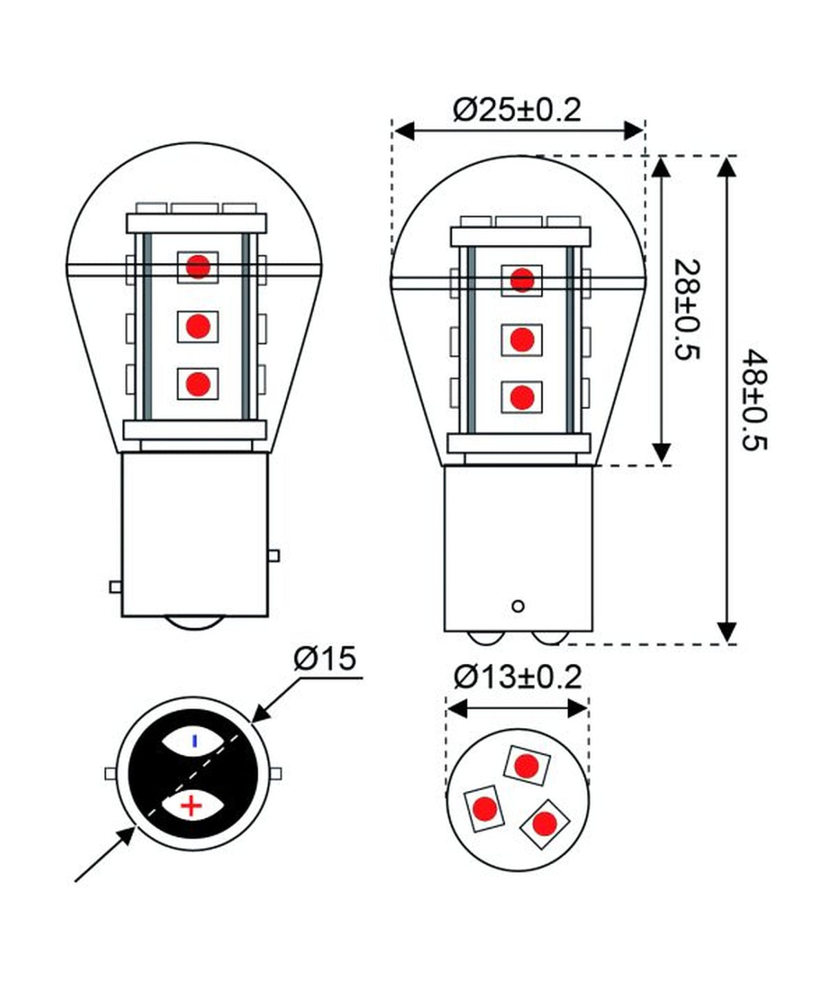 Talamex ledlamp LED15 10-30V BAY15D rood
