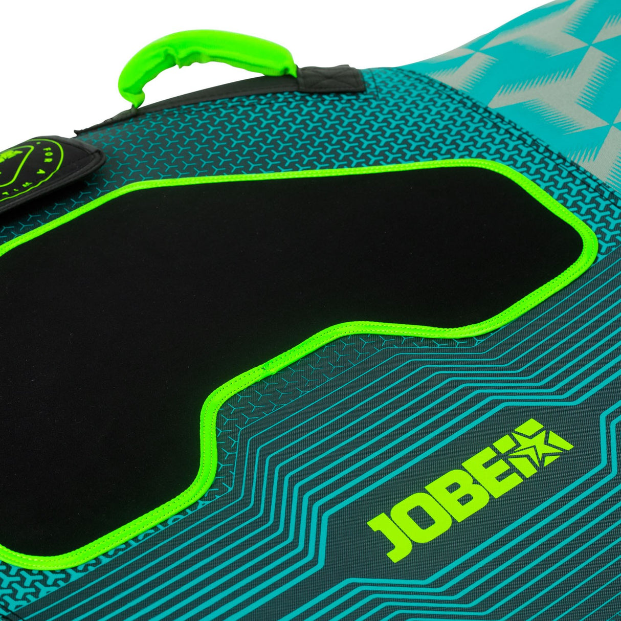 Jobe Hydra Funtube 1P detail met zwart dek, groene rand, handgreep en Jobe-logo