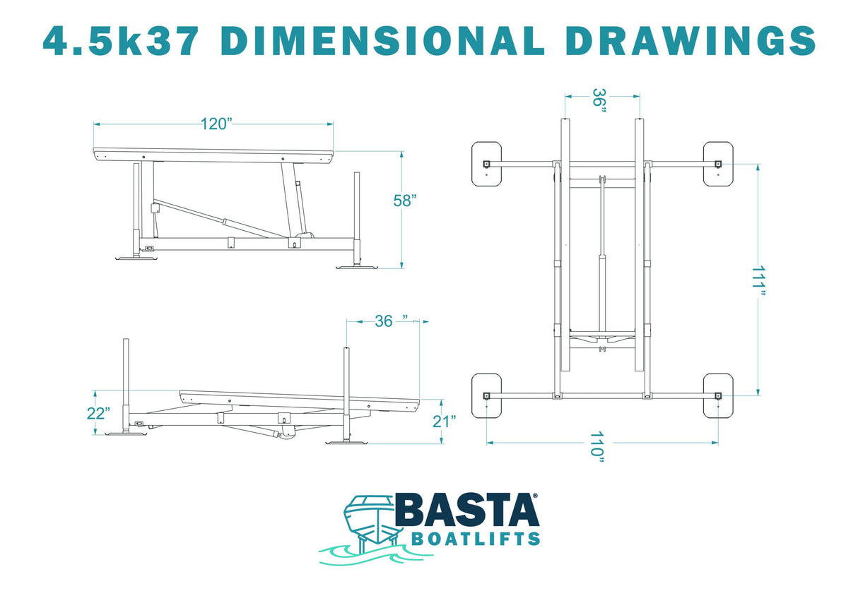 Basta Boatlifts Hydraulischer Aluminium-Bootslift 4.5K53 93,98-134,62 cm