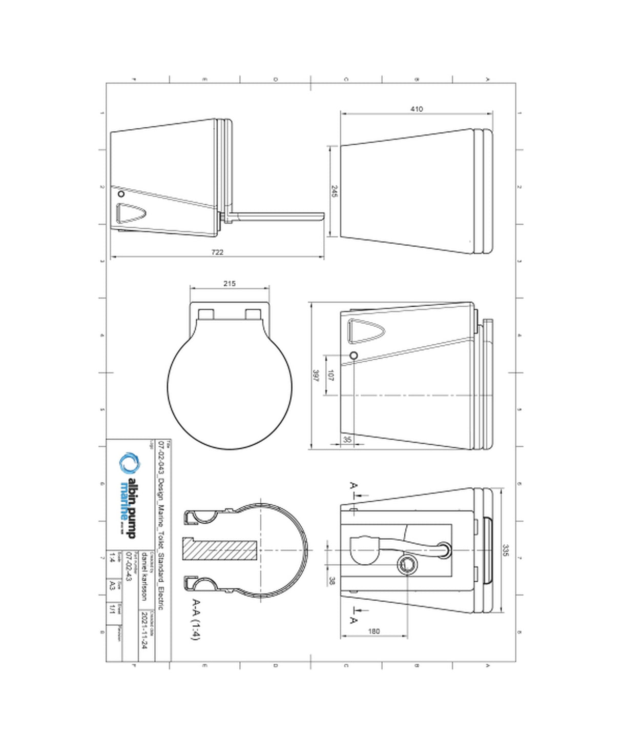 Diseño de inodoro Albinus estándar eléctrico 24V