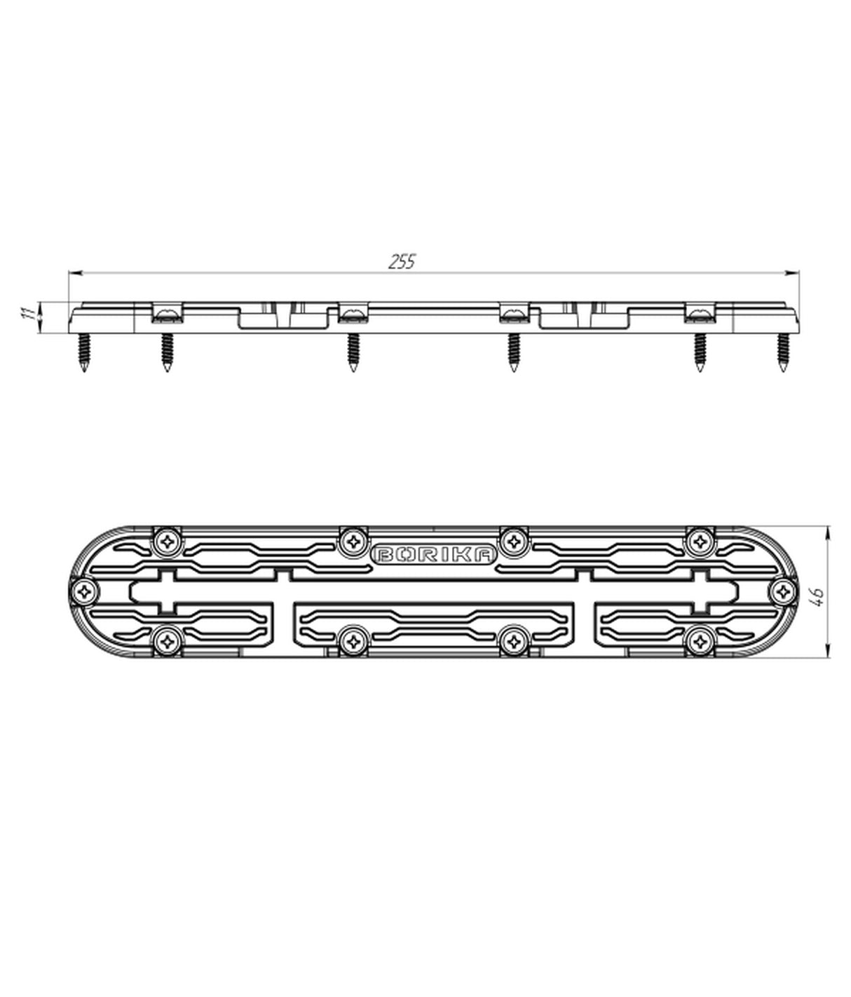 Borika T-bolt montage track 255 mm – voor C-shaped of Feelfree rails
