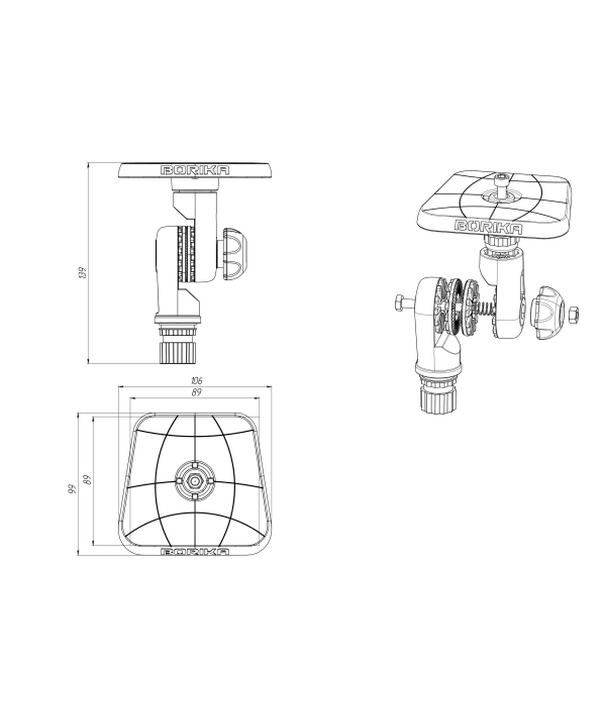 Borika fishfinder montageplaat met swivel voor schermen tot 7 inch