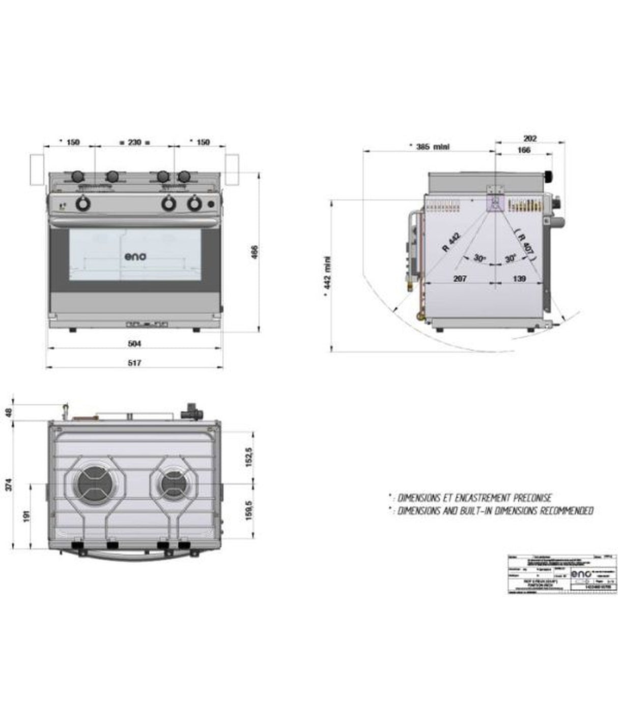Cuisinière Eno 2 feux avec four Grand Large 2 – Inox, 30 mbar