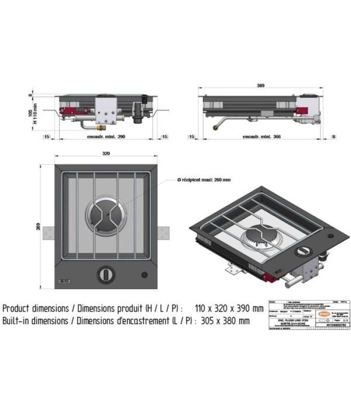 Eno Millesime Einbauherd 1-flammig – 30 mbar Kochfeld