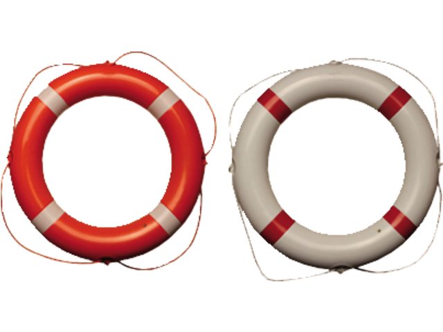 Reddingsboei pvc wit 60cm met rode strips en witte lijn