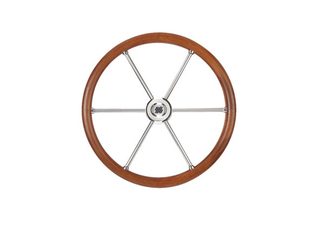 V85 stuurwiel rvs/teak 6-spaaks