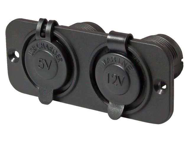 Dubbel flush frame zwart met USB 2.4A en 12V stopcontact