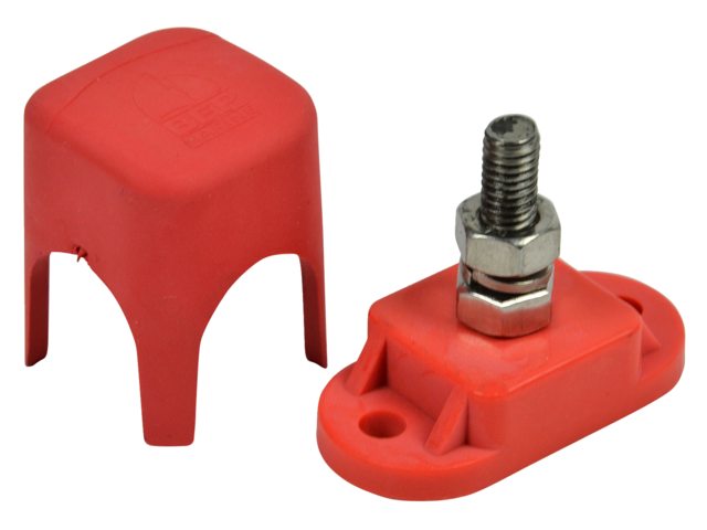 Vermogensklem 6mm stud rood