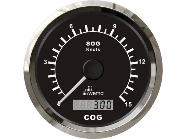 Silver serie GPS speedometer 0-15 kn zwart incl. antenne