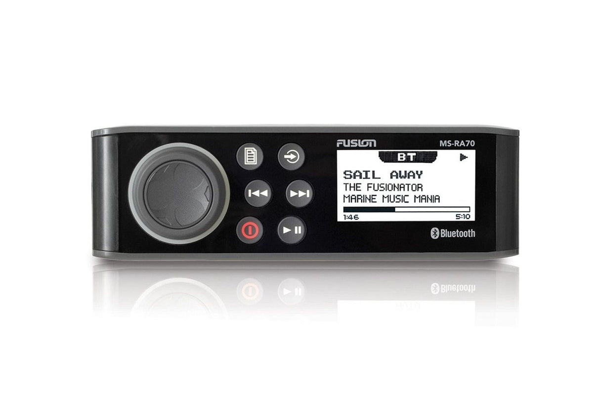 Fusion MS-RA70 marine radio with Bluetooth USB and AM/FM IPX7 and 2 zones