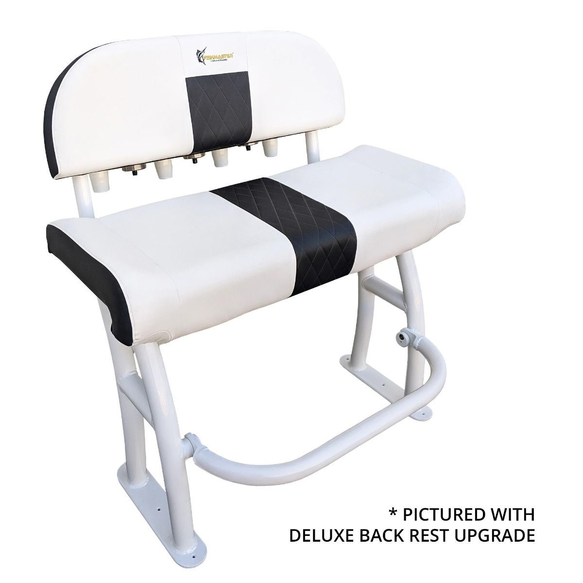 Fishmaster Pro Leaning Post white with backrest and white upholstery