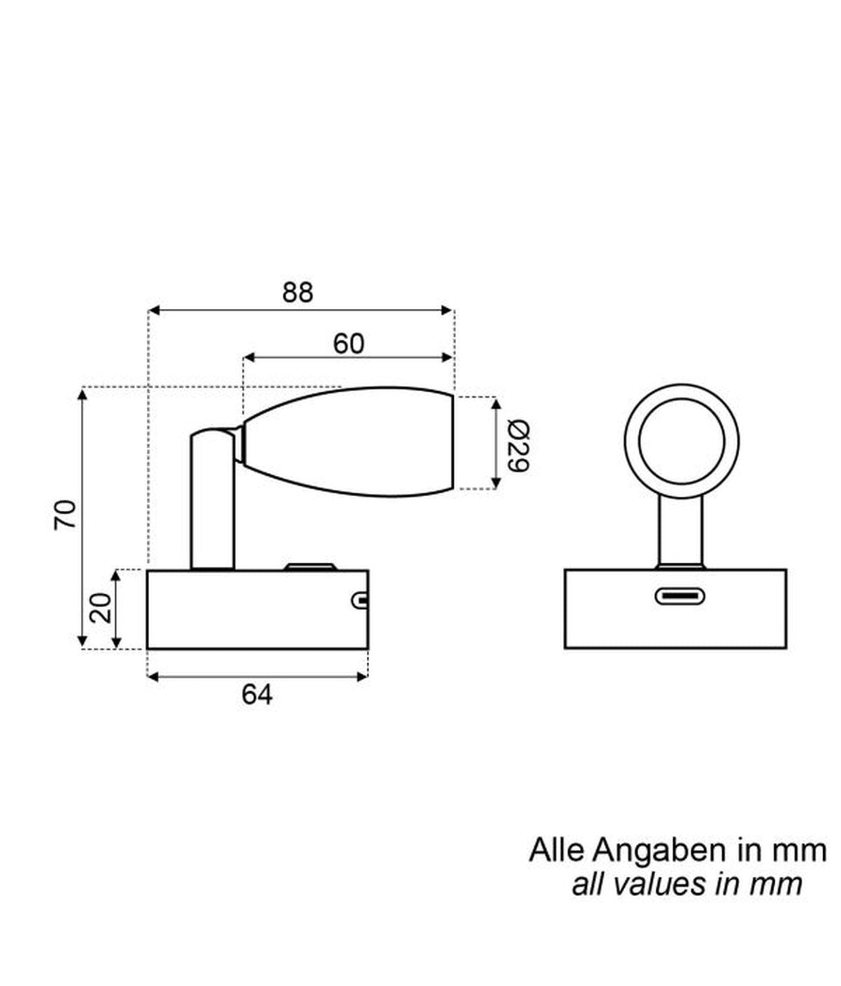 Talamex Surya lampe murale LED noire 10-30V dimmable avec USB-C PD 15W