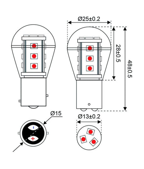 Talamex ledlamp LED15 10-30V BAY15D rood