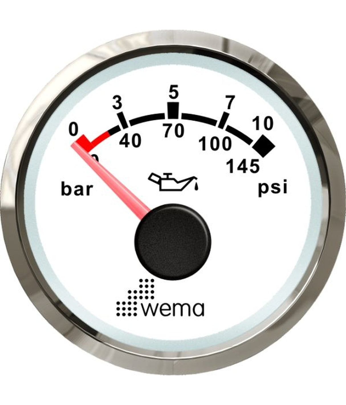 Wema série argent manomètre à huile 10 bar NMEA2000 blanc – anneau en acier inoxydable et lentille en verre