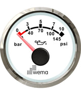 Wema série argent manomètre à huile 10 bar NMEA2000 blanc – anneau en acier inoxydable et lentille en verre