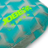 Jobe Hydra Funtube 1P detail met turquoise/grijs patroon, limegroen logo en gestikte handgreep
