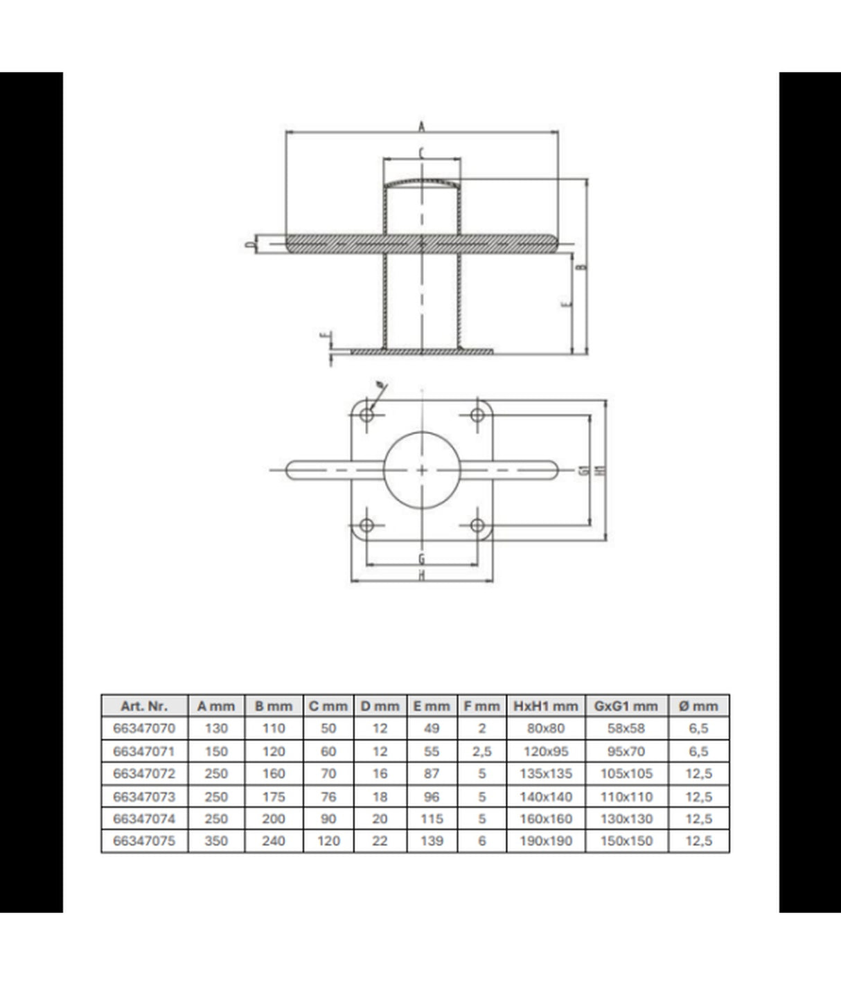 Talamex Bolder RVS316 90 mm – avec plaque de base