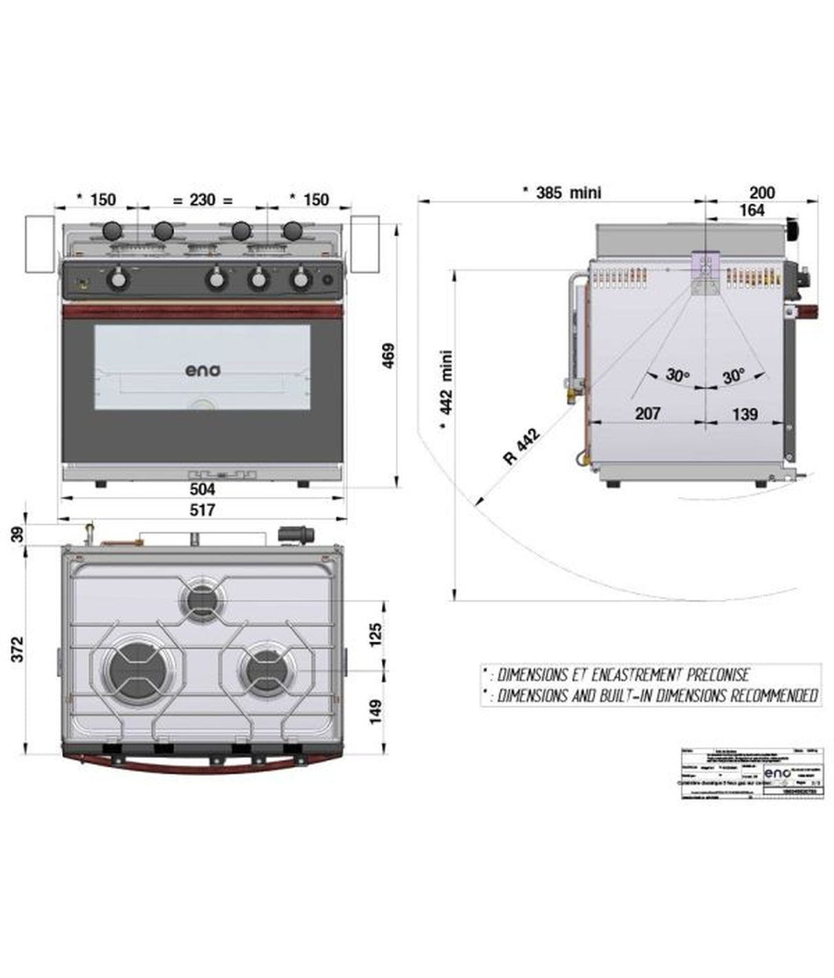 Eno 3-pits kooktoestel met oven Allure – cardanische ophanging