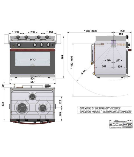 Eno 3-pits kooktoestel met oven Allure – cardanische ophanging