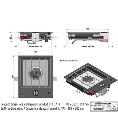 Eno Millesime encimera empotrada de 1 fuego – placa de cocina 30 mbar