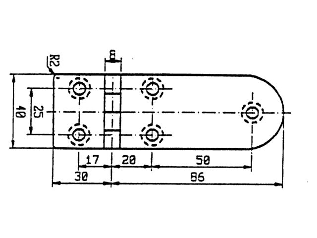 Scharnier rvs 116x40mm 90ø