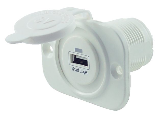 USB stopcontact enkel 2.4A wit met flush frame