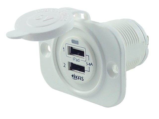 USB stopcontact dubbel 4.8A wit met flush frame