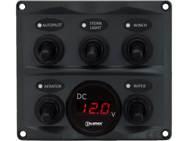 Schakelpaneel antraciet met voltmeter 12/24V