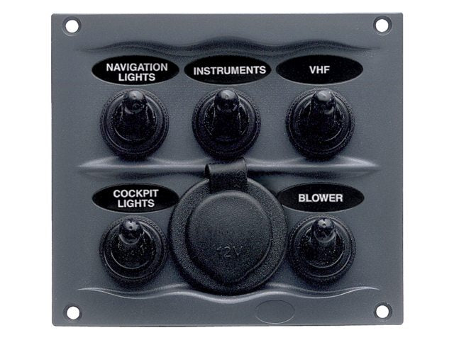 Schakelpaneel 5 schakelaars &amp; 12V stopcontact