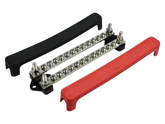 Busbar dubbel 12 terminals, 2 studs