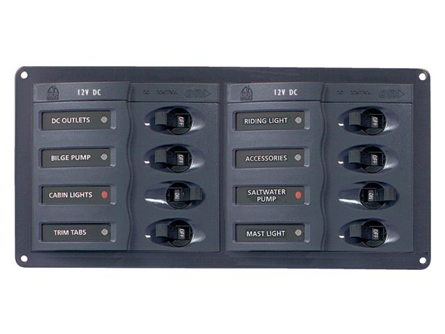 Circuit breaker paneel 12V 8-voudig horizontaal