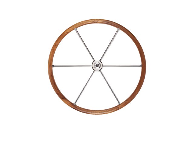 V86 stuurwiel teak/rvs 6-spaaks 700mm