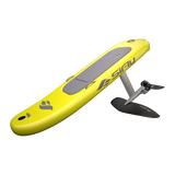 Sifly Lite + eFoil bovenaanzicht, geel board met grijs deck en zwarte hydrofoil