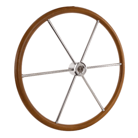 Talamex teak/rvs stuurwiel 6-spaaks 600 mm