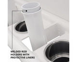 Fishmaster Pro Leaning Post white with black upholstery backrest