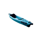 MOAI Kanaloa 1P bovenaanzicht in turquoise met zwarte stoel, bungeekoorden en vin